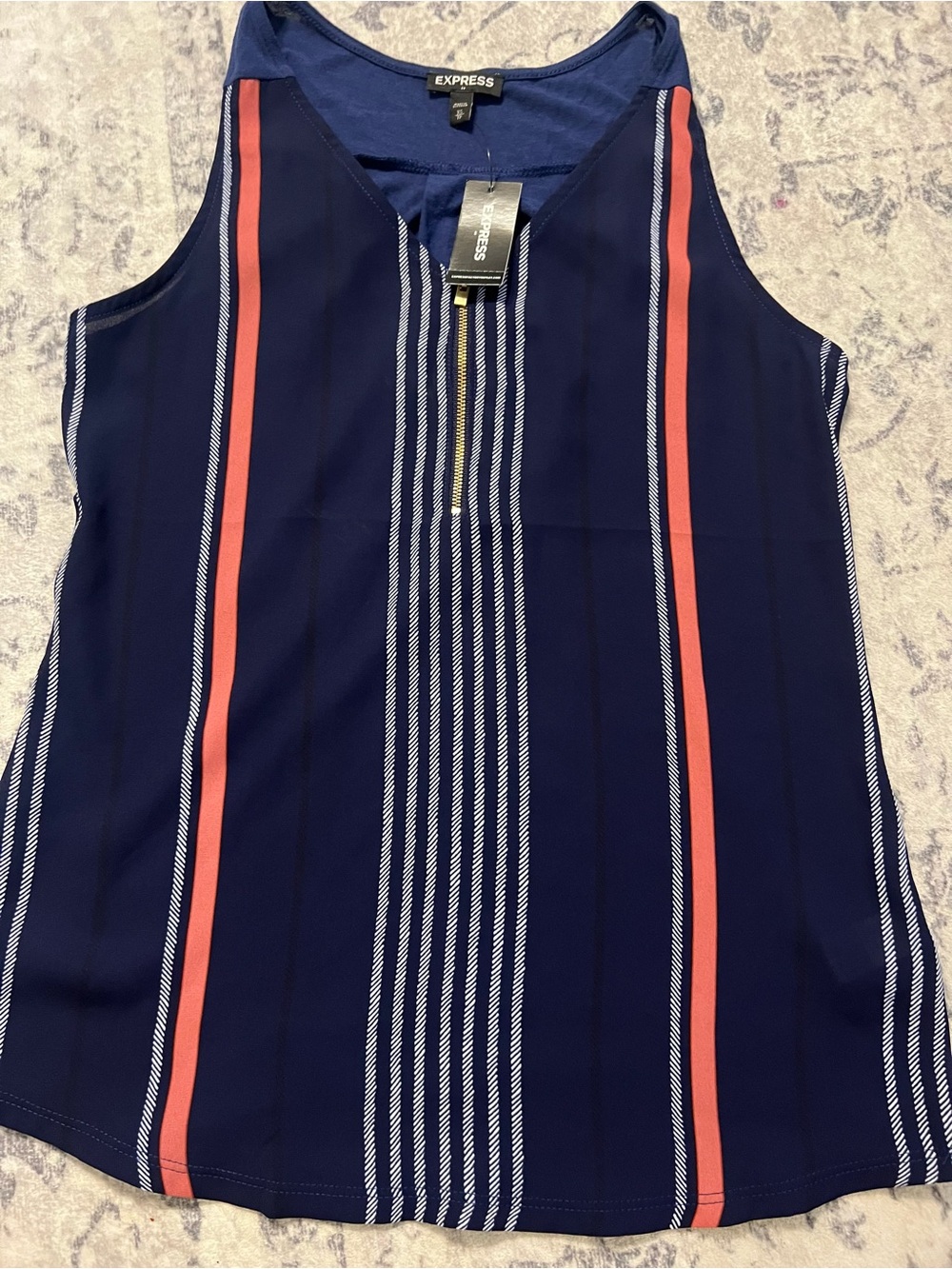 Express Navy Sleeveless Tank with Coral and White Stripes